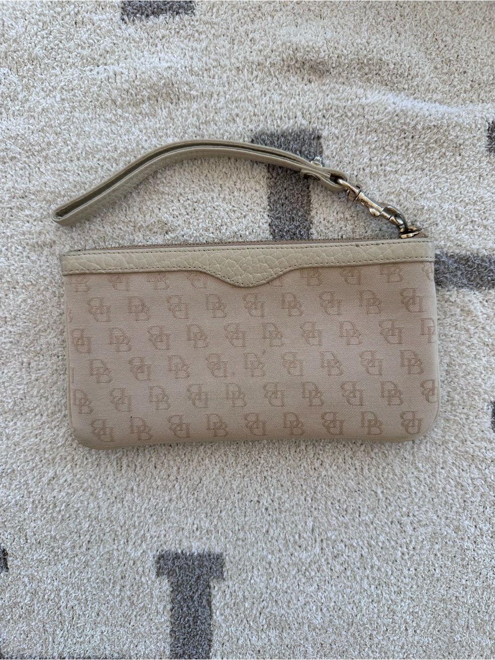 Dooney & Bourke Beige Monogram Wristlet Clutch